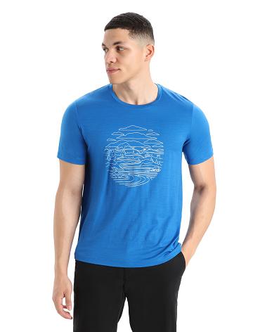 Men's Icebreaker Merino Tech Lite II Short Sleeve Pump Track T Shirts Lazurite | CA 1749OKIR